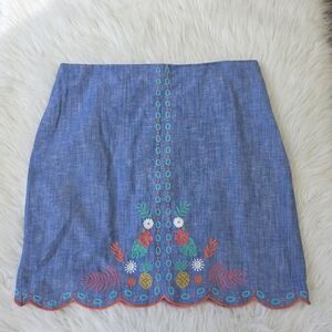 Talbots Blue Embroidered Pencil Skirt Size 12